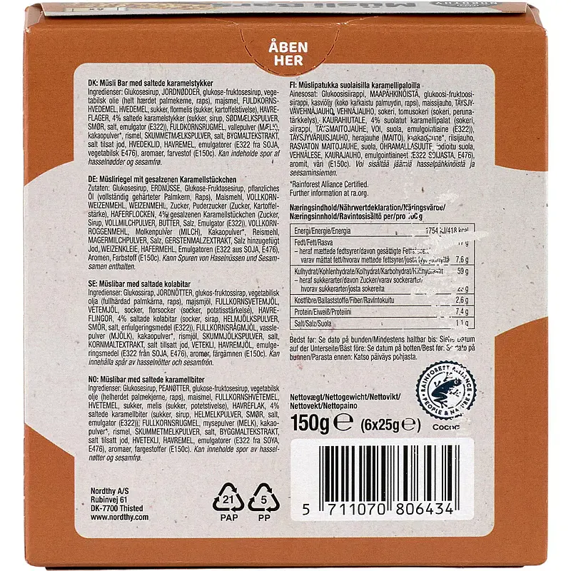 Nordthy Müsli Salt Karamell 150g | 6 x 25g | Energibar