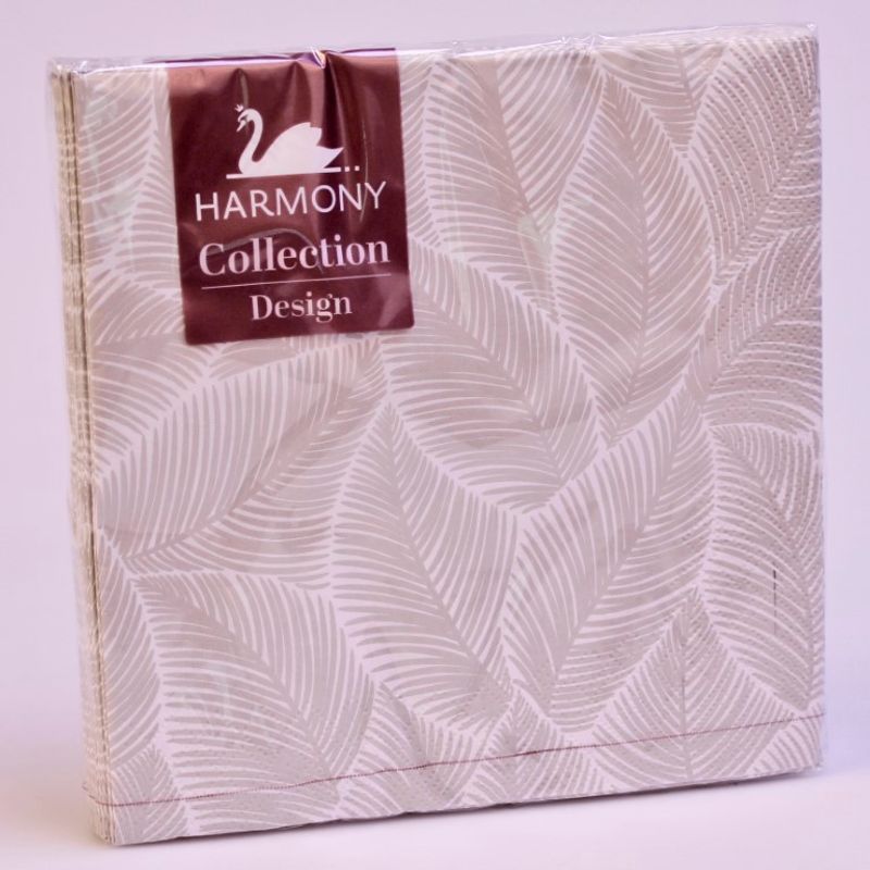 Servietter med blader 20pk | 33x33cm | Beige og hvit design