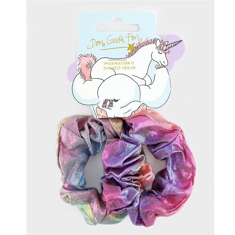 Enhjørning hårstrikk Schrunchies 2pk 7cm