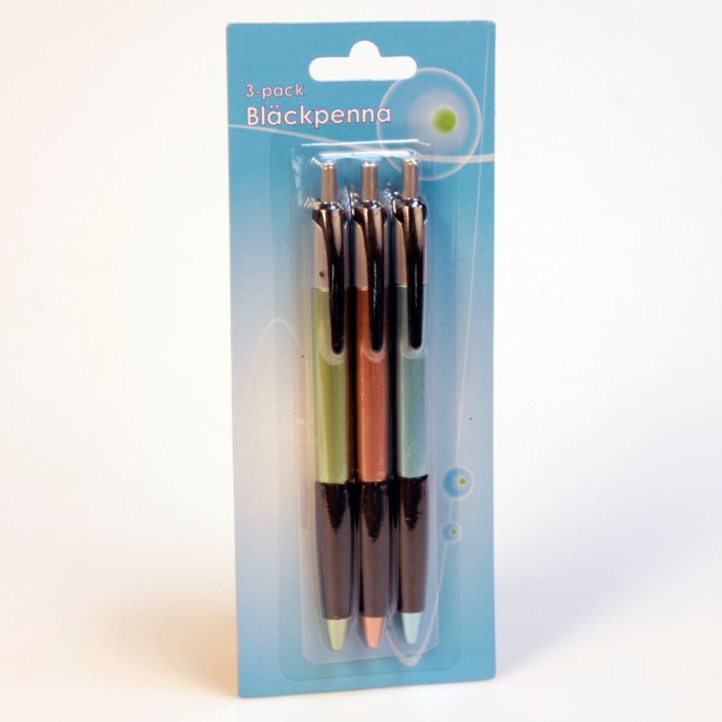Trykkbare Kulepenner Gummihold 3pk