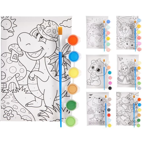 Canvas Malesett | Paint by Numbers for barn | 6 motiver | Komplett sett