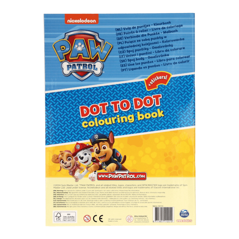 Paw Patrol fargeleggingsbok med klistremerker | Prikk til Prikk | A4
