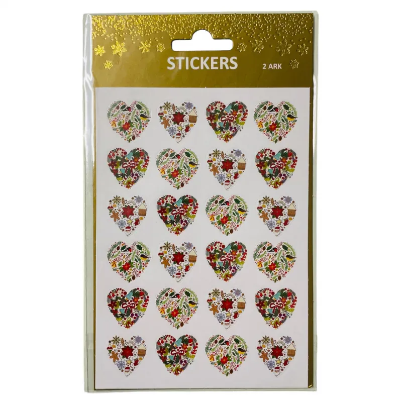 Juleklistremerker Hjerter 48stk | Dekorative stickers til julegaver