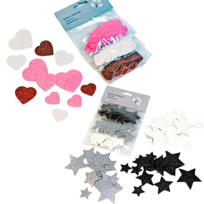 Hovedbilde Tykke Klistremerker 45pk - Hjerte/Stjerne 