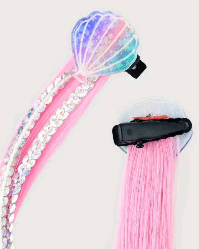 Den goda Fen Hårklips med falskt langt hår og skjell 2pk